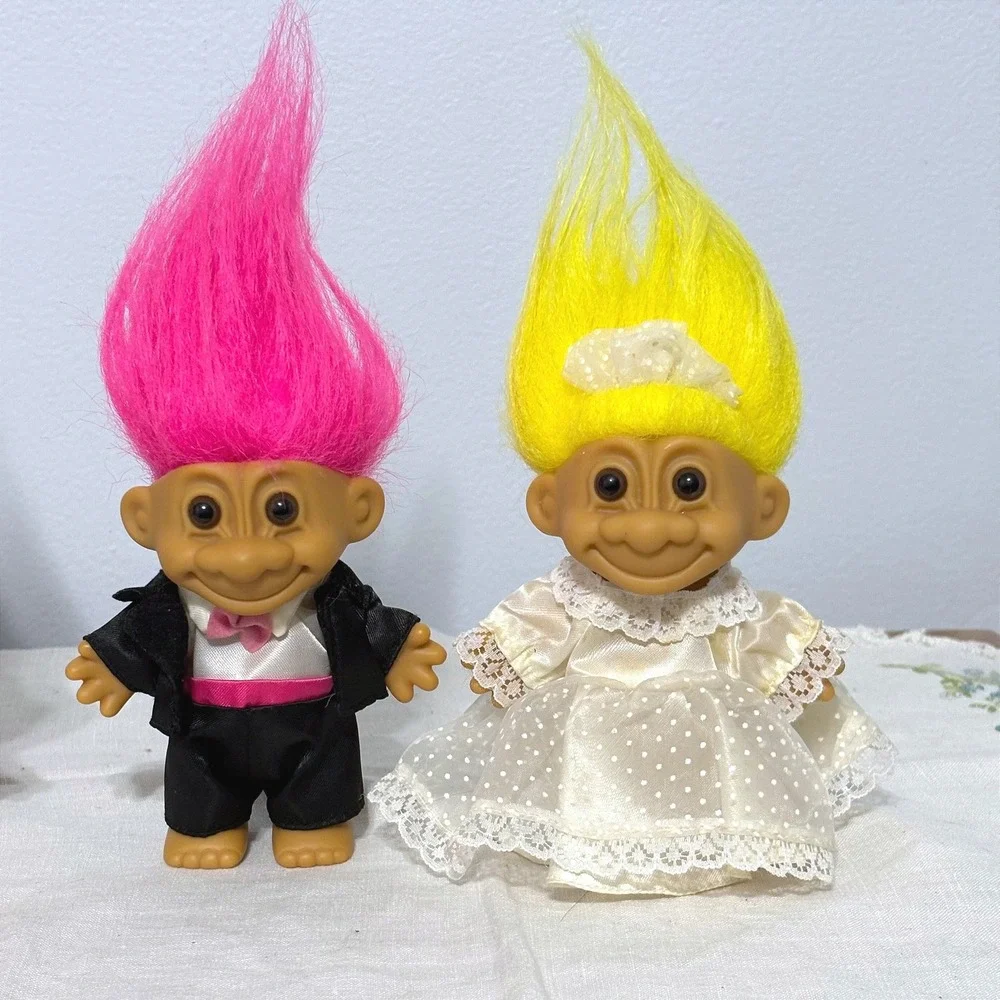 Vintage Russ Berrie Ace Novelty‎ Troll Doll Lot 5 Bride Groom Fire Chief 1990s